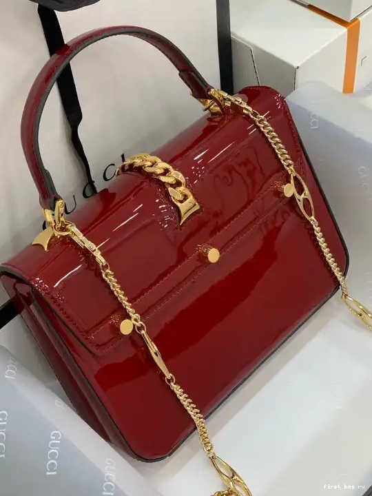 First bag ru TOP 1969 MINI Sylvie LEATHER BAG PATENT GUCCI HANDLE 0415